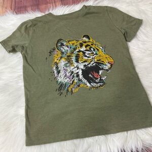 Cat & Jack Boys Size M (8/10) Olive Green Tiger Graphic Tee